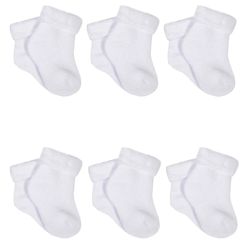 6-Pack Baby White Gerber Cuffed Terry Socks with Wiggle Proof ® Technology 0-3 M